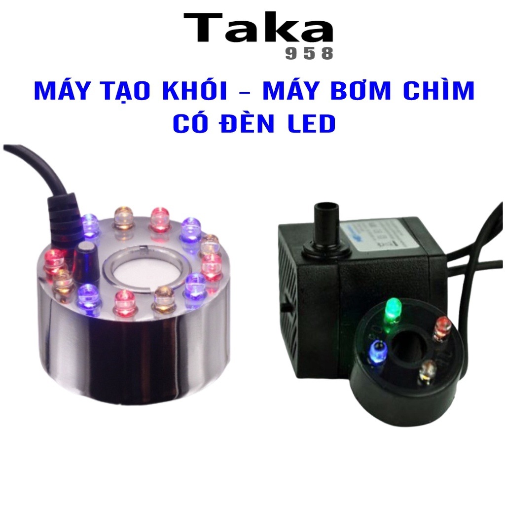 Máy tạo khói - Máy bơm chìm mini có đèn led đổi màu bằng kim loại chống rỉ trang trí tiểu cảnh hòn non bộ thủy sinh