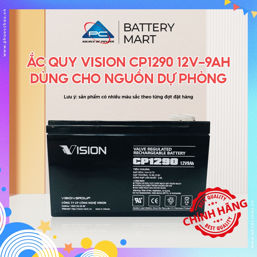 Ắc Quy Vision CP1290 12V-9Ah - Chuyên Dùng Cho Nguồn Dự Phòng