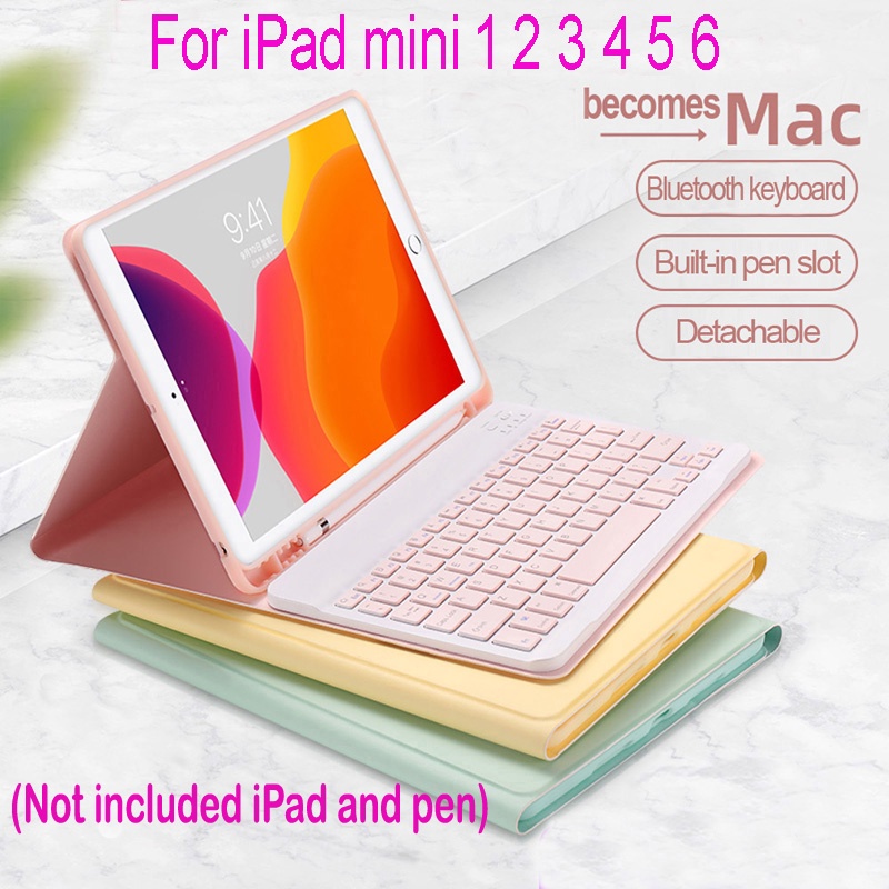 Ốp Bao Da Máy Tính Bảng Kèm Bàn Phím Bluetooth Không Dây Mỏng Nhẹ Có Ngăn Đựng Bút Cho ipad mini 1 2 3 4 5 6 Giá Đỡ