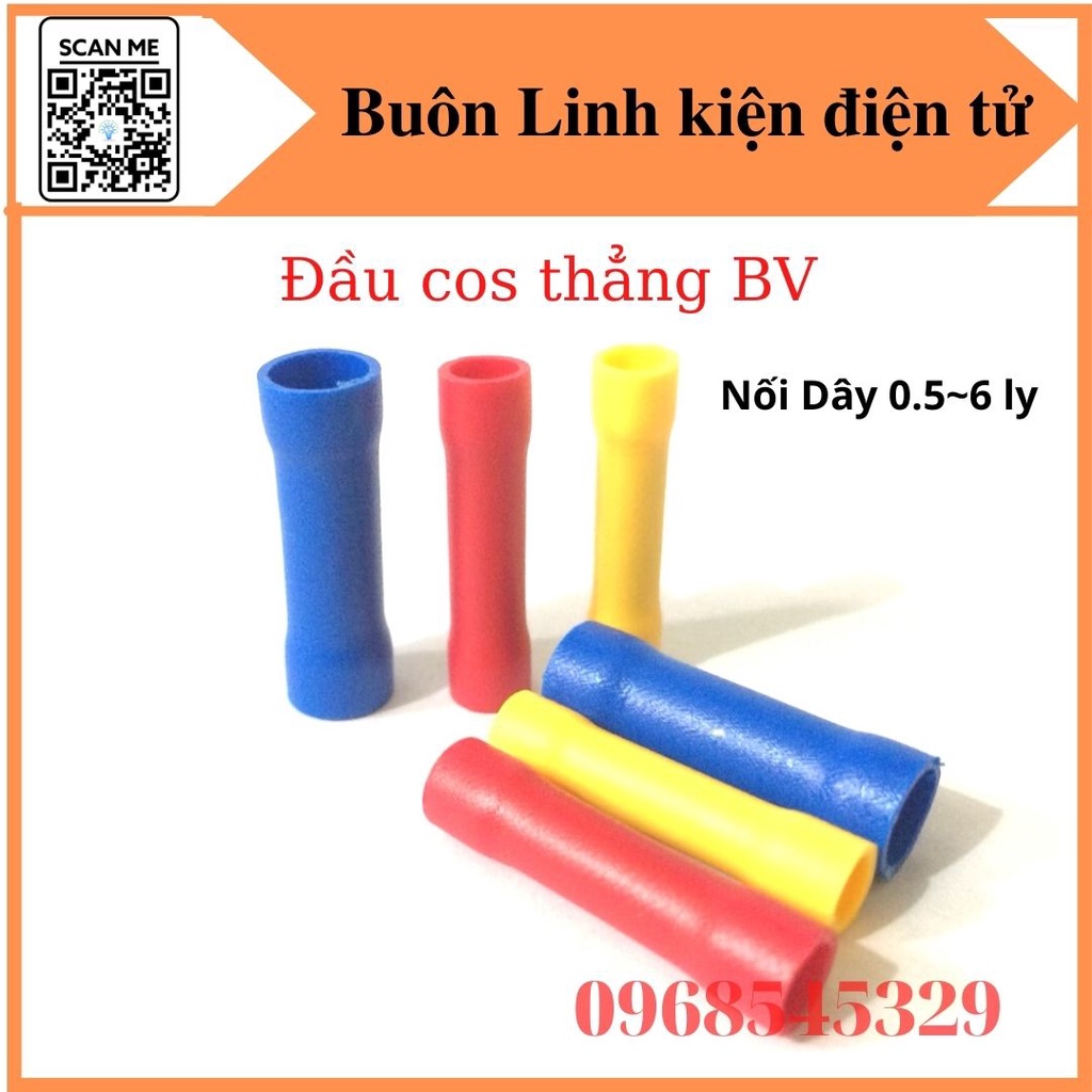 Đầu cos nối thẳng, đầu cos dây điện, cos tròn BV1, BV 2 và BV5, cốt bấm dây điện 0.5 ~ 6 ly