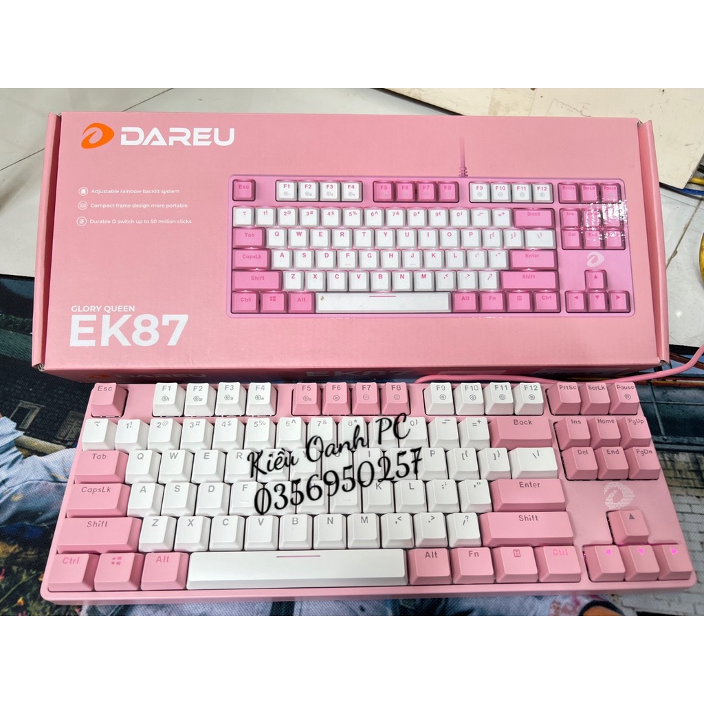 Bàn phím cơ DAREU EK87 PINK / WHITE / black Gaming hàng chính hãng