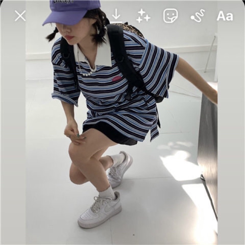 Áo thun kẻ sọc 2 màu kèm chân váy(note size phần gh