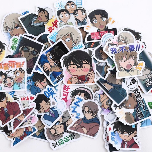 Sticker anime conan 30 cái ép lụa , sticker conan 30 cái khác nhau có đề can bóc dán