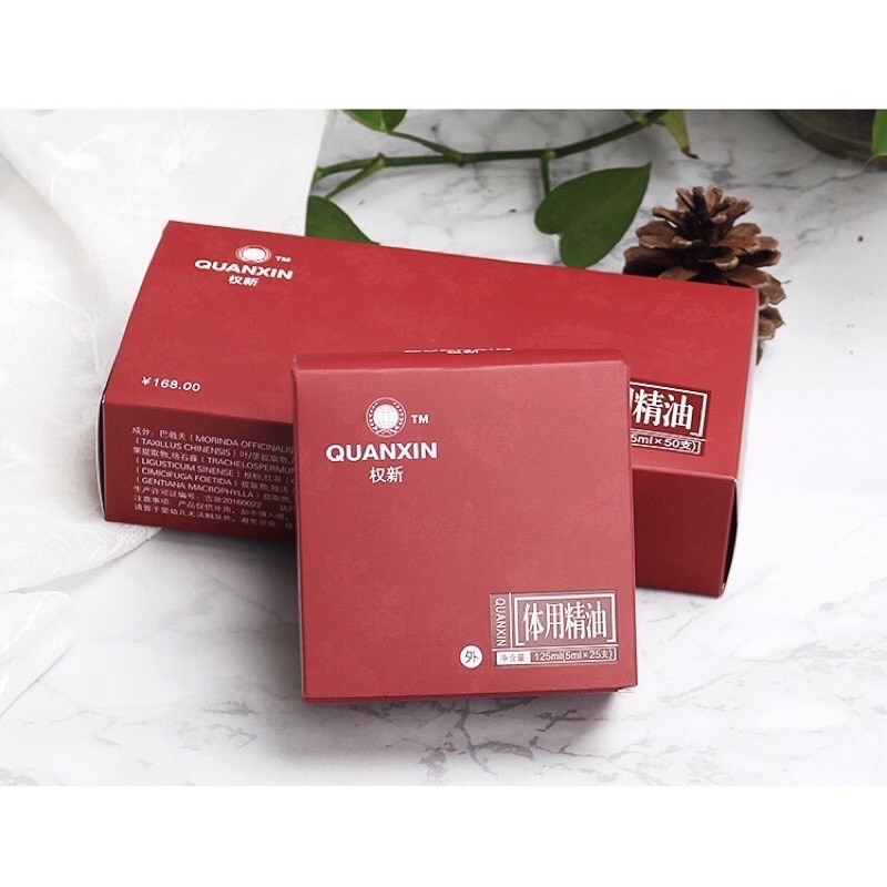 Tinh dầu Quanxin 25 ống kèm tặng 12 m li nông chuyên dụng .
