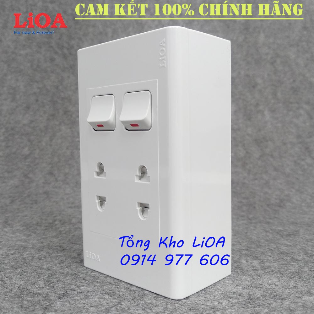 Combo 2 ổ cắm điện 2 chấu + 2 công tắc đèn lắp nổi LiOA