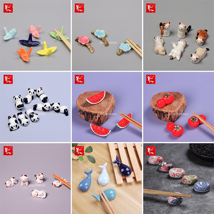 Gác đũa gốm sứ các loại phụ kiện bàn ăn mèo dễ thương, thỏ, dưa hấu, phong cách Nhật Bản