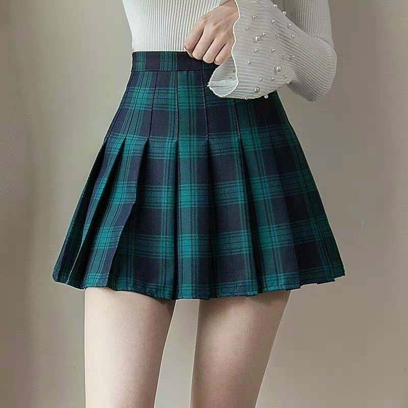 Chân váy tennis xếp li màu trắng đen xếp ly skirt cạp lưng cao ngắn chữ a phong cách ulzzang, hoạ tiết caro??c