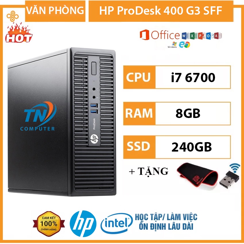 Máy Tính Văn Phòng HP ProDesk 400G3 Cấu Hình Core i7 6700 Ram 8GB SSD 240GB Tặng USB Thu Wifi + Bàn Di Chuột - BH 12T