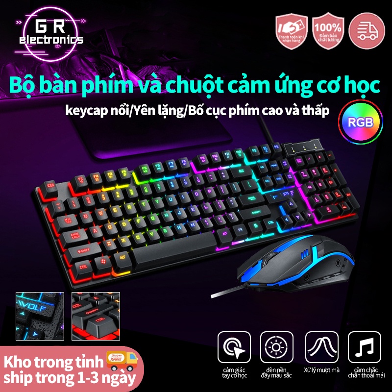 Bộ bàn phím giả cơ TF200 chuột gaming, combo bàn phím chuột bật tắt led sử dụng máy tính bàn, laptop văn phòng