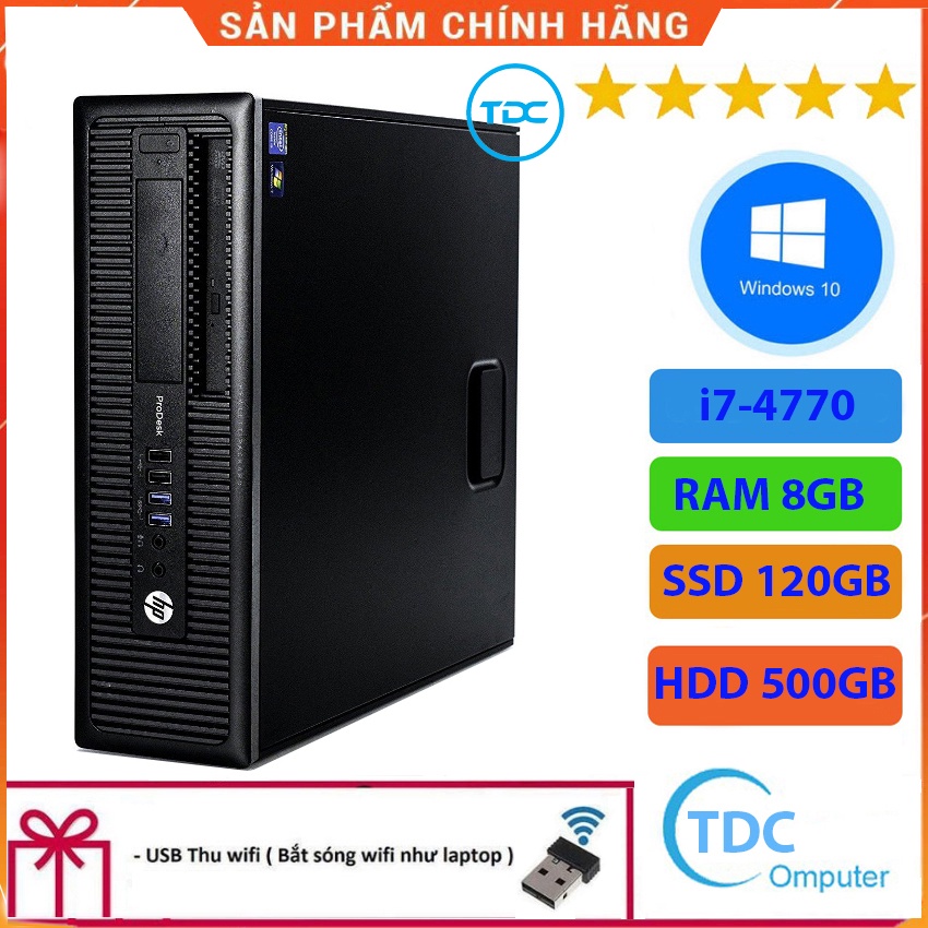 Case máy tính để bàn HP 400G1/600G1 CPU core  i7-4770  Ram 8GB SSD 120GB+HDD 500GB  Tặng USB thu Wifi