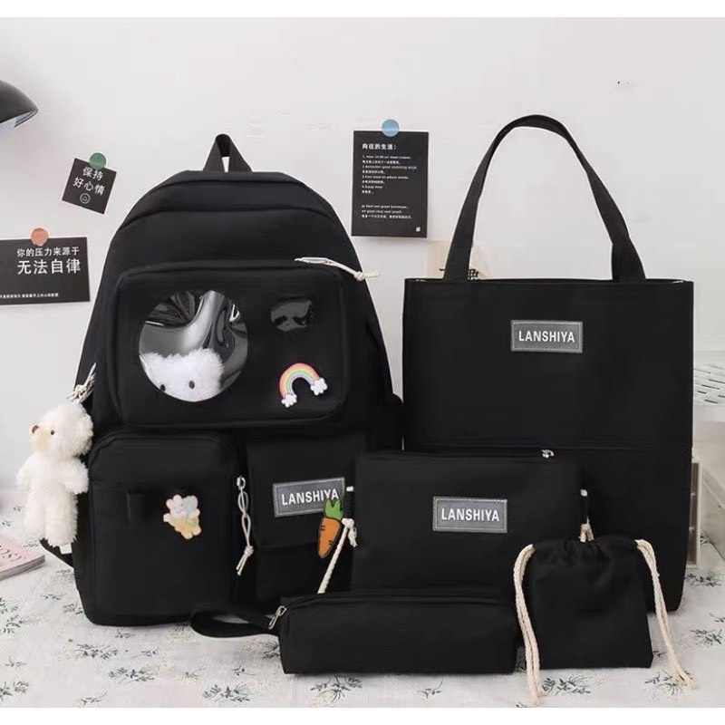 Combo Balo 4 Món Đi Học, Balo Thời Trang, Balo Unisex, Balo Chống Thấm - SET 4 MÓN ĐẦU GẤU