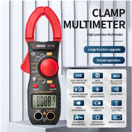 ANENG ST170 Đồng hồ kẹp kỹ thuật số DC/AC Đồng hồ vạn năng hiện tại Đồng hồ đo điện áp NCV Ohm Tester