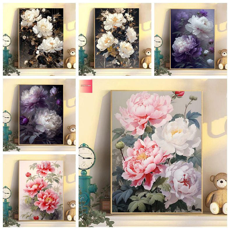 Nong Yang-30*40cm/40*50cm-tranh tô màu theo số--nong yang 30 40 cm tranh số ho-tranh tô màu theo số--tranh số hoá--tranh tô màu theo số cô gái-Tranh Sơn Dầu Kỹ Thuật Số Tự Làm Hình Hoa Mẫu Đơn Trang Trí Phòng Khách / Phòng Ngủ