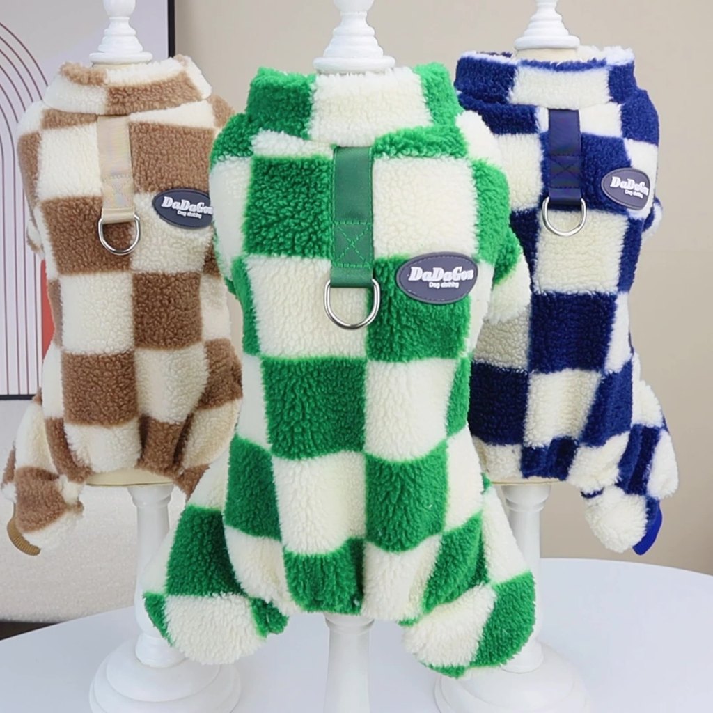 Áo sweater Họa Tiết Sọc Caro Phối Dây Rút Thời Trang Thu Đông Cho Thú Cưng