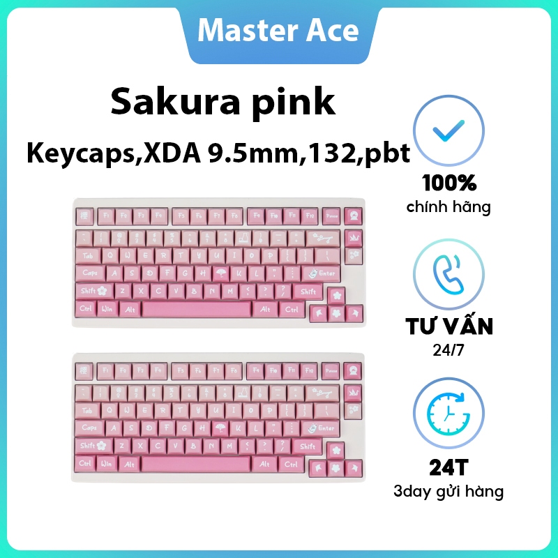 Keycaps chủ đề màu hồng Sakura, keycap 131 phím, chiều cao XDA 9,5mm, thăng hoa PBT, thích hợp cho bàn phím phím 87/68/84/104/108