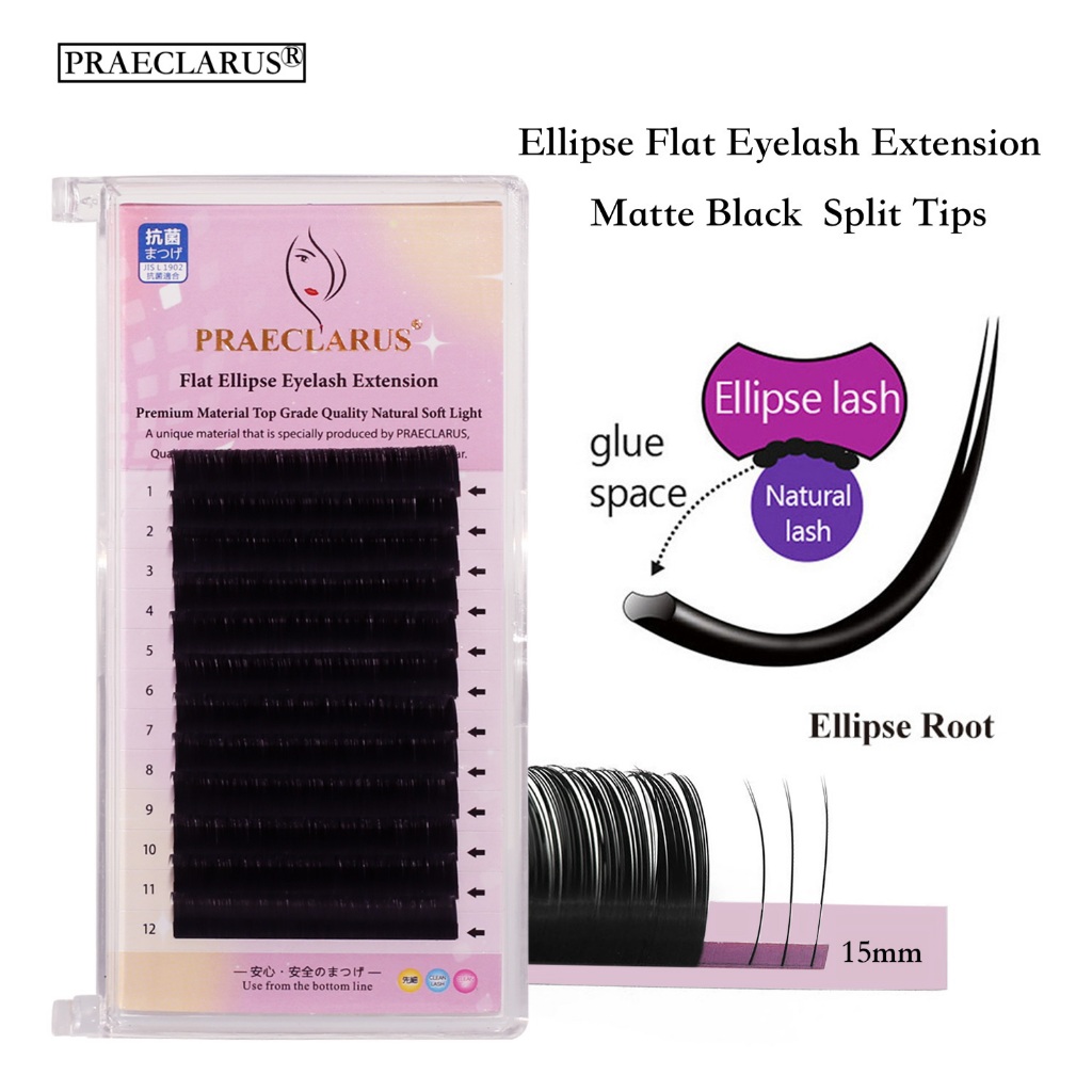 PRAECLARUS Flat Ellipse Eyelash Phần mở rộng lông mi hình elip phẳng 0,15mm J / B / C / D / DD Vật liệu cao cấp 7-15mm Mẹo chia lông mi Cá nhân Lông chồn mềm tự nhiên Mở rộng lông mi Hình elip Lông mi phẳng