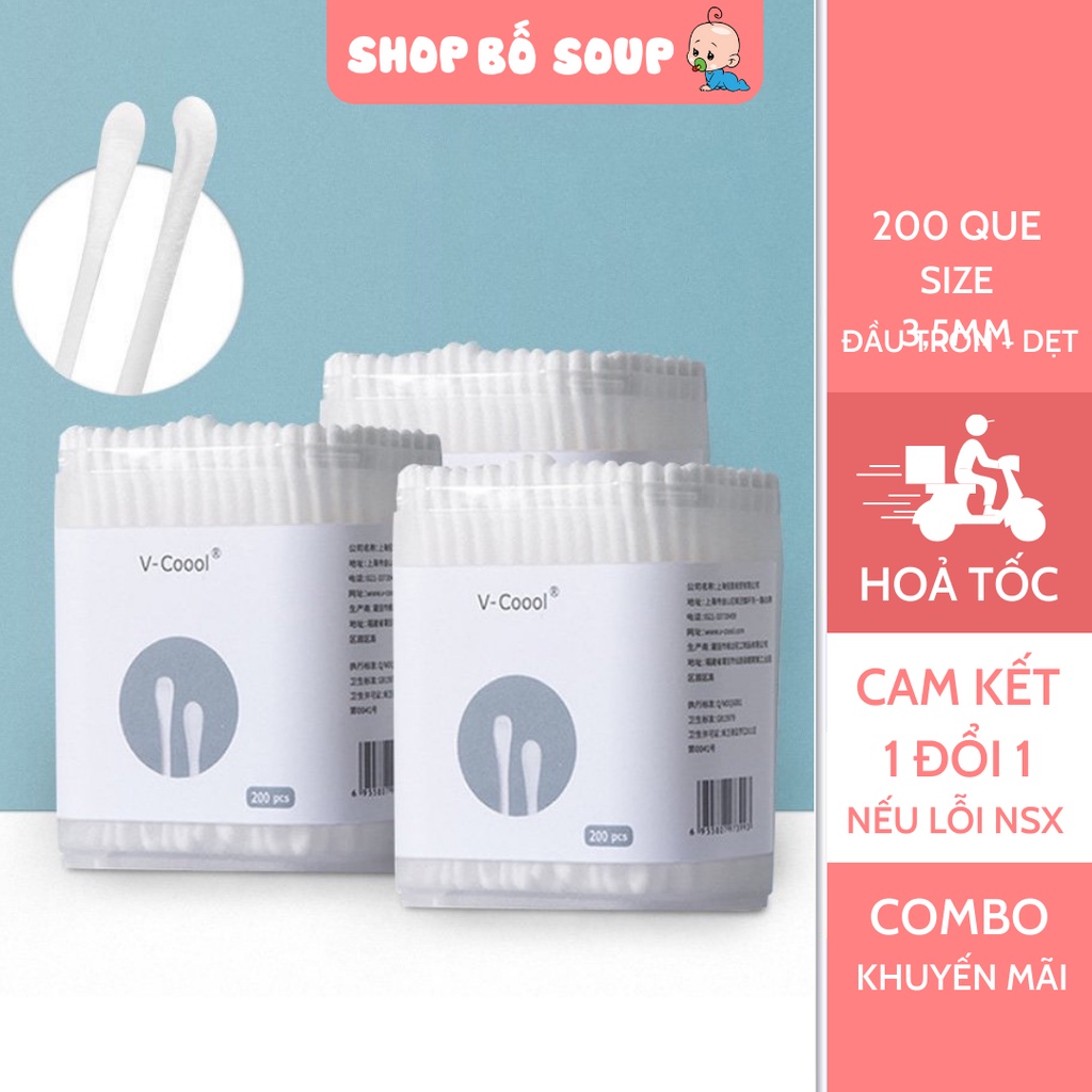Tăm bông cho bé sơ sinh V-Coool hộp 200 que