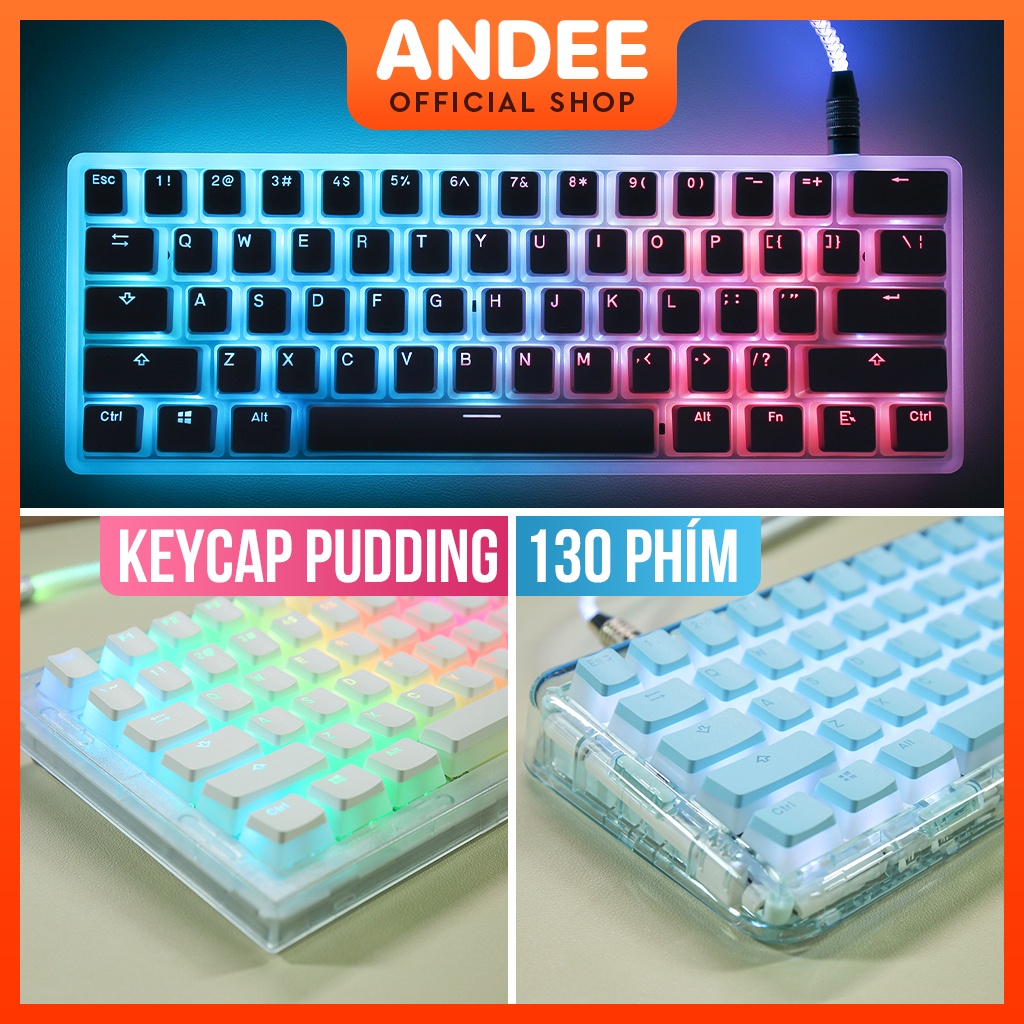 Keycap Pudding nút bàn phím PBT xuyên LED 130 phím nhiều màu cho bàn phím cơ