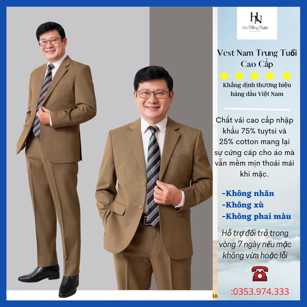 Vest nam trung niên chất liệu tuýt si nhập khẩu Italy vest Hồng Ngọc
