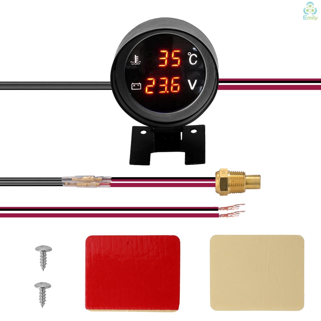 Máy đo nhiệt độ cảm biến màn hình LED tròn và vôn kế 12V 24V 2 trong 1 chuyên dụng