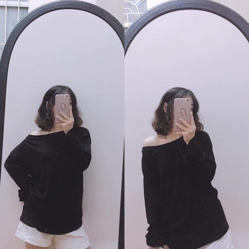 Áo trễ vai dài tay thu đông có bigsize hai màu đen trắng Bigzone