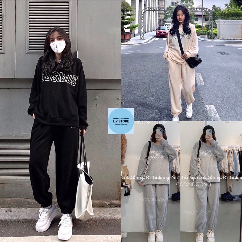 Set Nỉ Cosmos L.Y Store Unisex  ???? Bộ đồ quần ống boom áo dài tay hoodie form rộng nam nữ Ulzzang ????