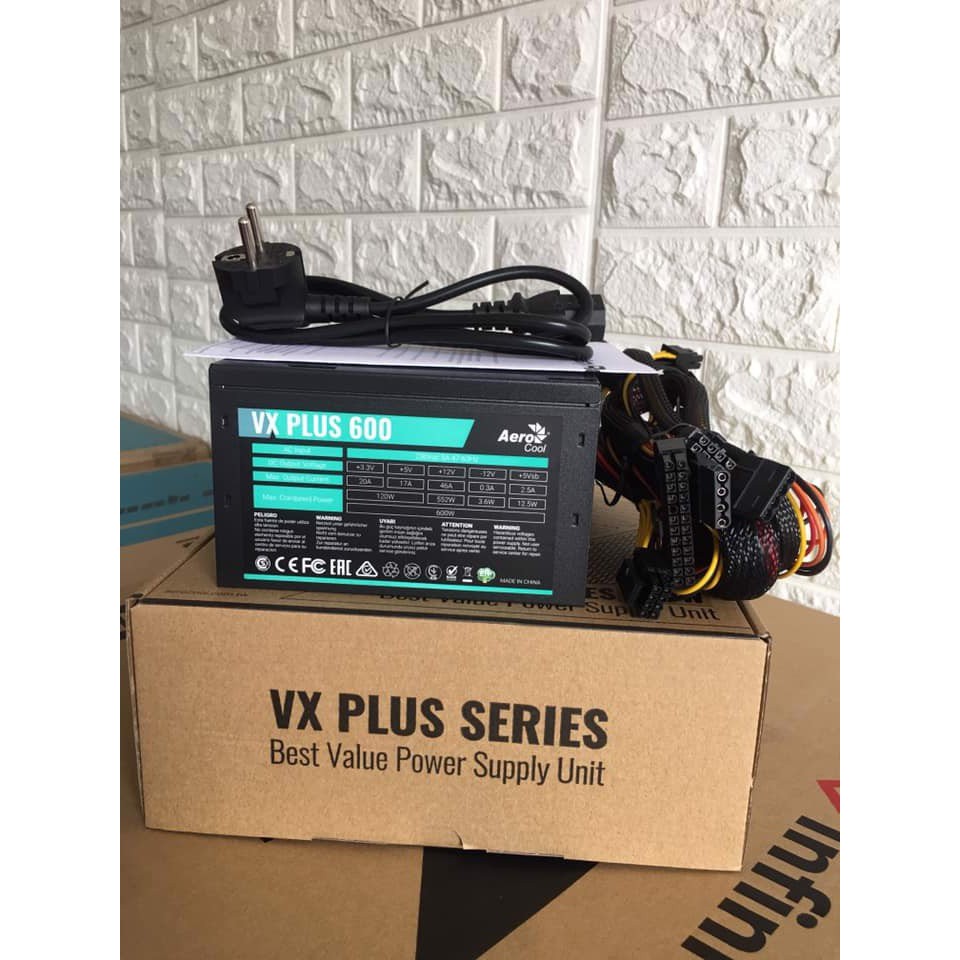 Nguồn máy tính Aerocool 600W VX Plus New full box bảo hành 36 tháng chính hãng.