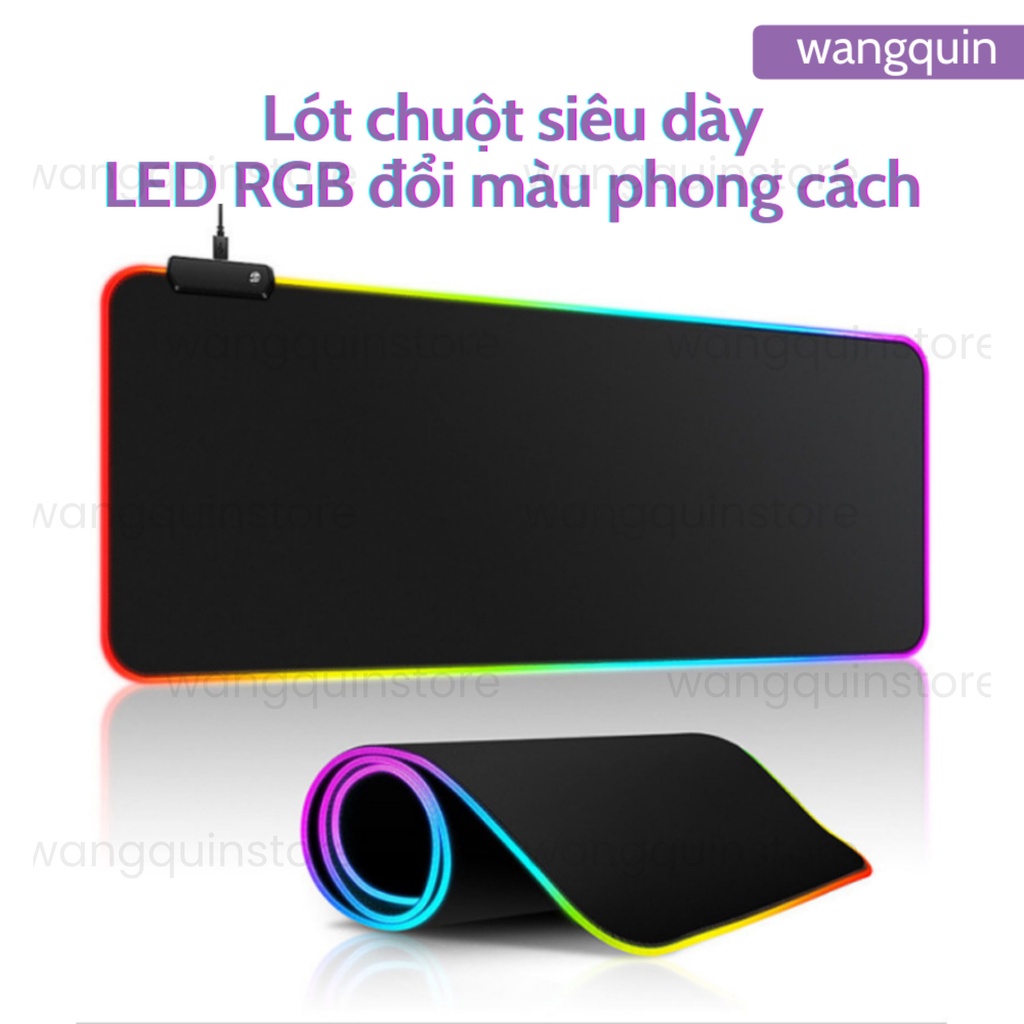 Lót chuột Gaming Thảm Lót chuột LED RGB chống nước Lót bàn phím đủ màu cỡ lớn bền Siêu Dày 3mm chuyên game 80x30 90x40