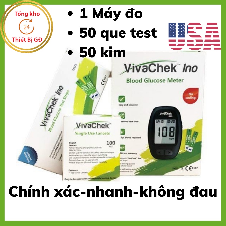 Máy đo đường huyết Viva Check Ino thương hiệu Mỹ cao cấp tặng 50 test và kim - bảo hành trọn đời