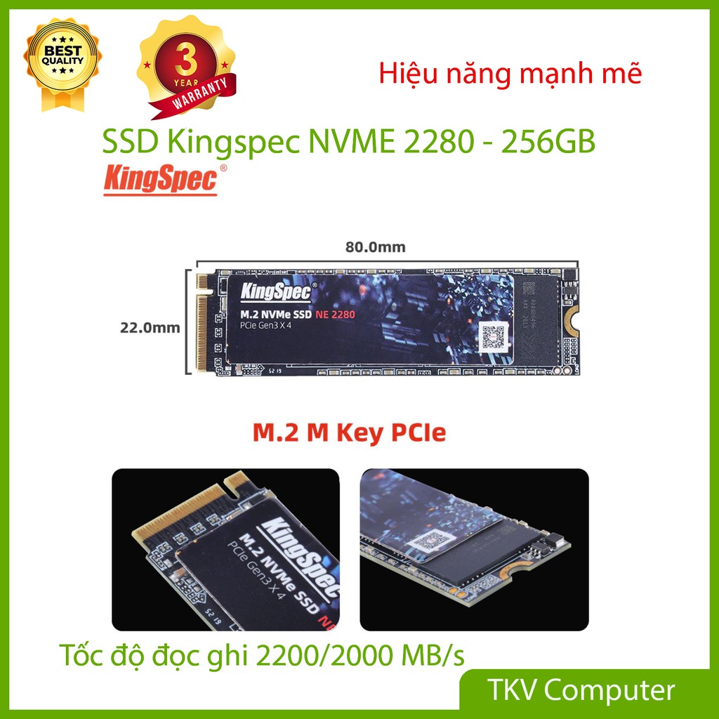 Ổ cứng SSD Kingspec NVME 256GB - 2280 NE-256 - Hỗ trợ cài đặt sẵn windows  theo yêu cầu
