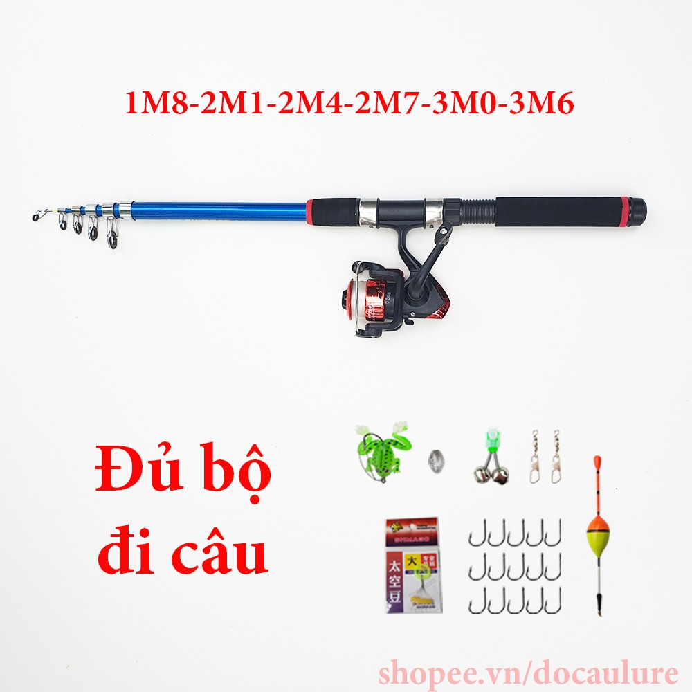 Alo alo helo  Bộ cần câu rút cacbon 1m8, 2m1, 2m4, 2m7, 3m, 3m6 kèm máy + dây + bộ phao lưỡi và phụ kiện