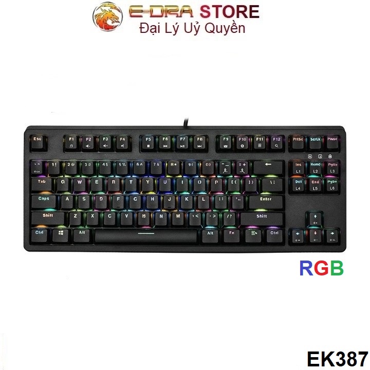 ☜⊙Bàn phím cơ Gaming Edra EK387 RGB  LED V2 Bản Nâng Cấp ,