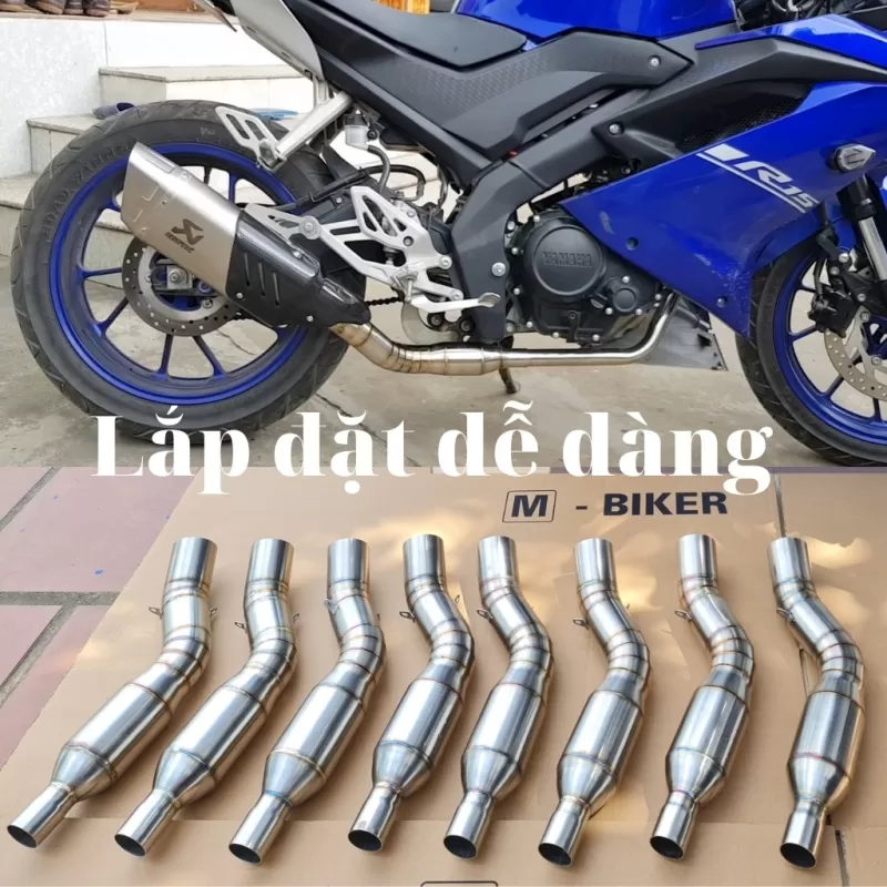 Cổ pô 2 khúc R15v3, cổ bô bầu hơi xoắn bằng inox 304 dùng cho XSR155, MT15, R15, TFX, vixion, EX155
