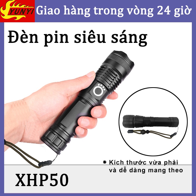 Đèn pin siêu sáng XHP50-đèn pin cầm tay có thể sạc lại USB Siêu sáng,tiêu điểm bằng kính thiên văn để đi cắm trại dã n