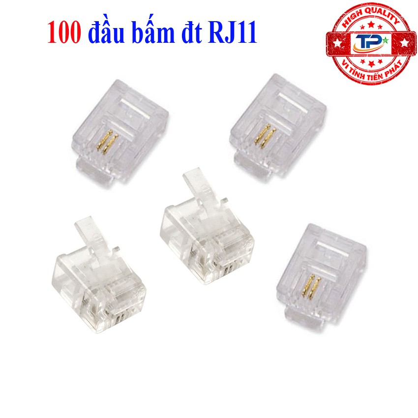 Hộp 100 hạt đầu cáp điện thoại RJ11 nhựa 2 chân  - Dùng hạt bấm cho dây cáp điện thoại bàn