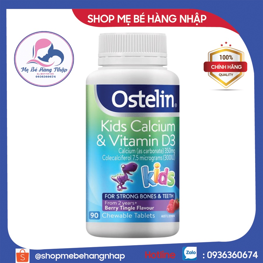 Canxi Ostelin khủng long cho bé - Ostelin Kids Calcium & Vitamin D3 Úc 90 viên