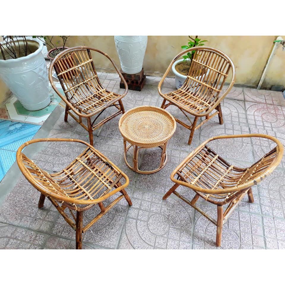 Combo 2: Ghế mây sò tự nhiên, ghế ban công
