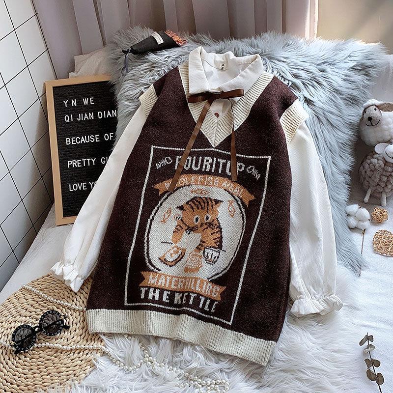 Áo Sweater Dệt Kim Cổ Chữ V Dáng Rộng Thời Trang Mùa Thu Hàn Quốc Mới 2022