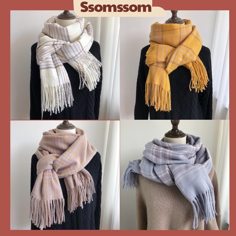 Khăn Quàng Cổ Cashmere Kẻ Màu Vintage Unisex Nam Nữ