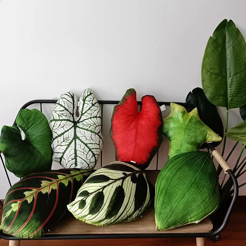 Bắc Âu INS net Cùng Một Chiếc Lá Nhiệt Đới Nhân Tạo Đệm Gối sofa Nhung allojaya alocasia.