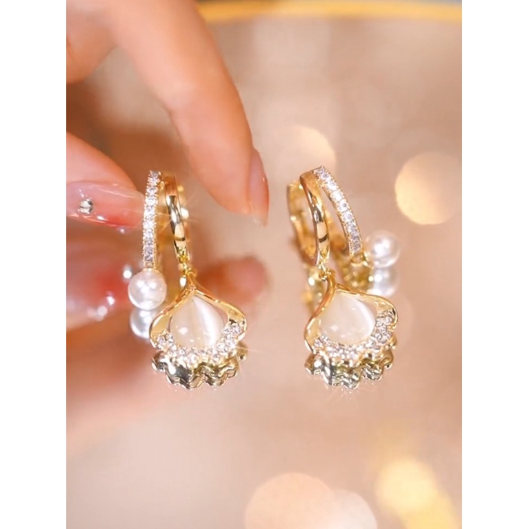 Khuyên Tai Đính Hạt Ngọc Trai Bông Tai Bạc 925 Quả Hình Lá Sang Trọng Thời Trang Cao Cấp Dễ Phối Đồ Cho Hoa Tai Lá Bạch Quả Nữ