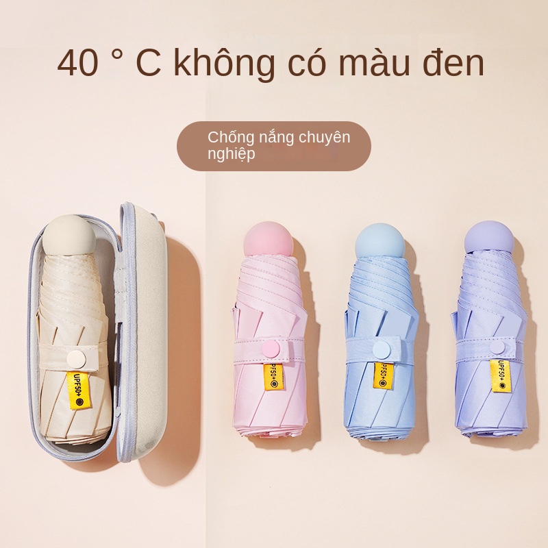 Ô năm lần sáu xương siêu nhẹ hộp gương viên nang ô che nắng kẹo cao su đen chống nắng Chống tia cực tím