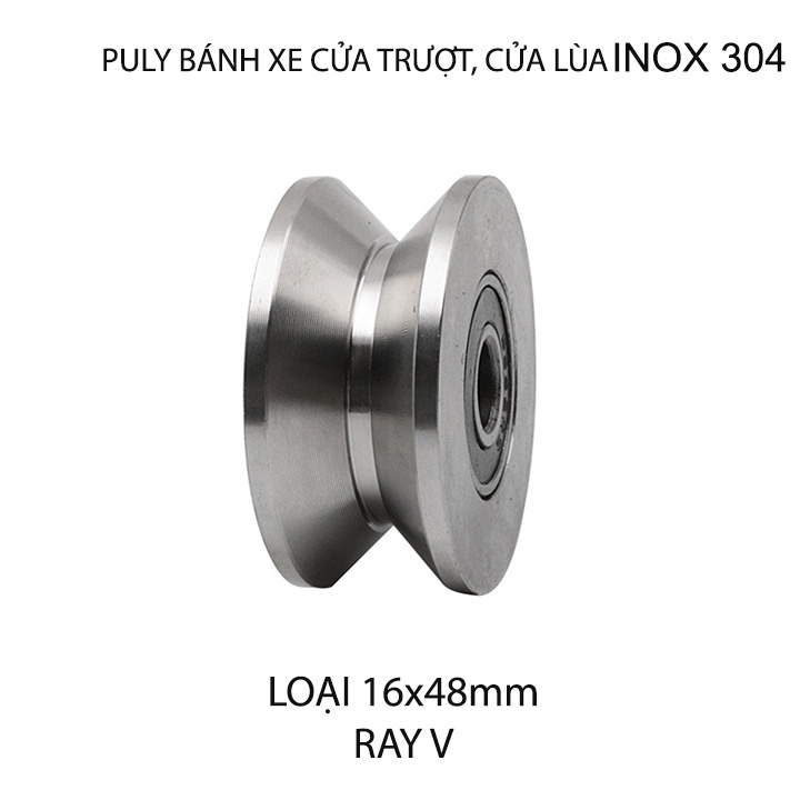 01 Puly-bánh xe cửa cổng trượt-lùa, làm bằng inox 304, loại 16x48mm, hình U-V-H tùy chọn