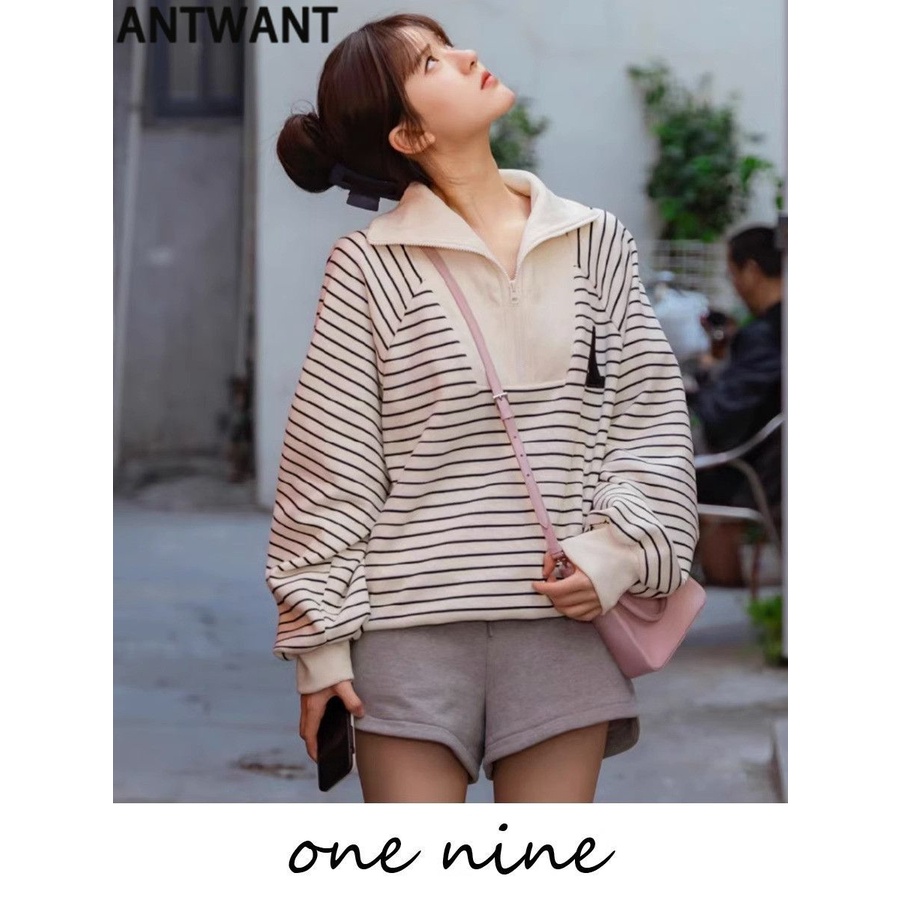 Hàng Có Sẵn Áo Khoác Có Dây Kéo Nửa Cổ POLO In Chữ ANTWANT Secretly Can 'T Hide Zhao Lusi Sangzhi