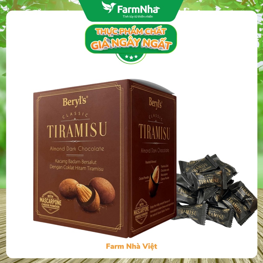 Socola Tiramisu Almond Dark Chocolate 100g Beryls - Socola đen ngon hấp dẫn với bột phô mai Ý mascarpone