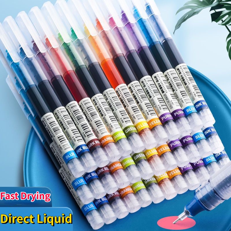 Bút Bi Nước 0.5mm / 10 Màu Sắc Tùy Chọn Nhanh Khô Tiện Dụng Cho Học Sinh / Văn Phòng