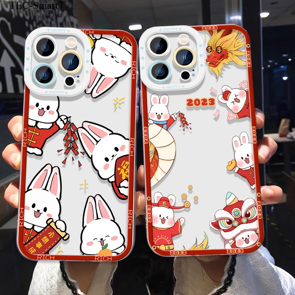 Tecno Spark 19 10 8C Pova 2 3 4 Camon Pro Go 2022 2023 5G Cho Ốp lưng điện thoại In Hình Shockproof Silicone TPU Cartoon New Year's Bunny