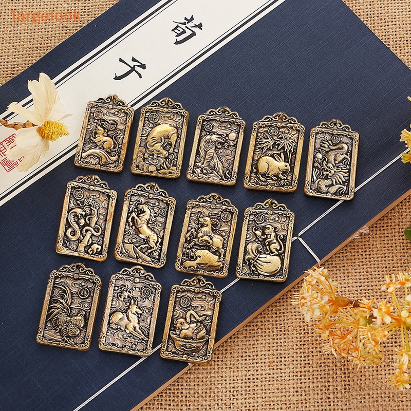 Vintage zodiac brass square mặt dây chuyền cho diy keychain phụ kiện vòng cổ vòng tay trang sức ch five way god of wealth amulet