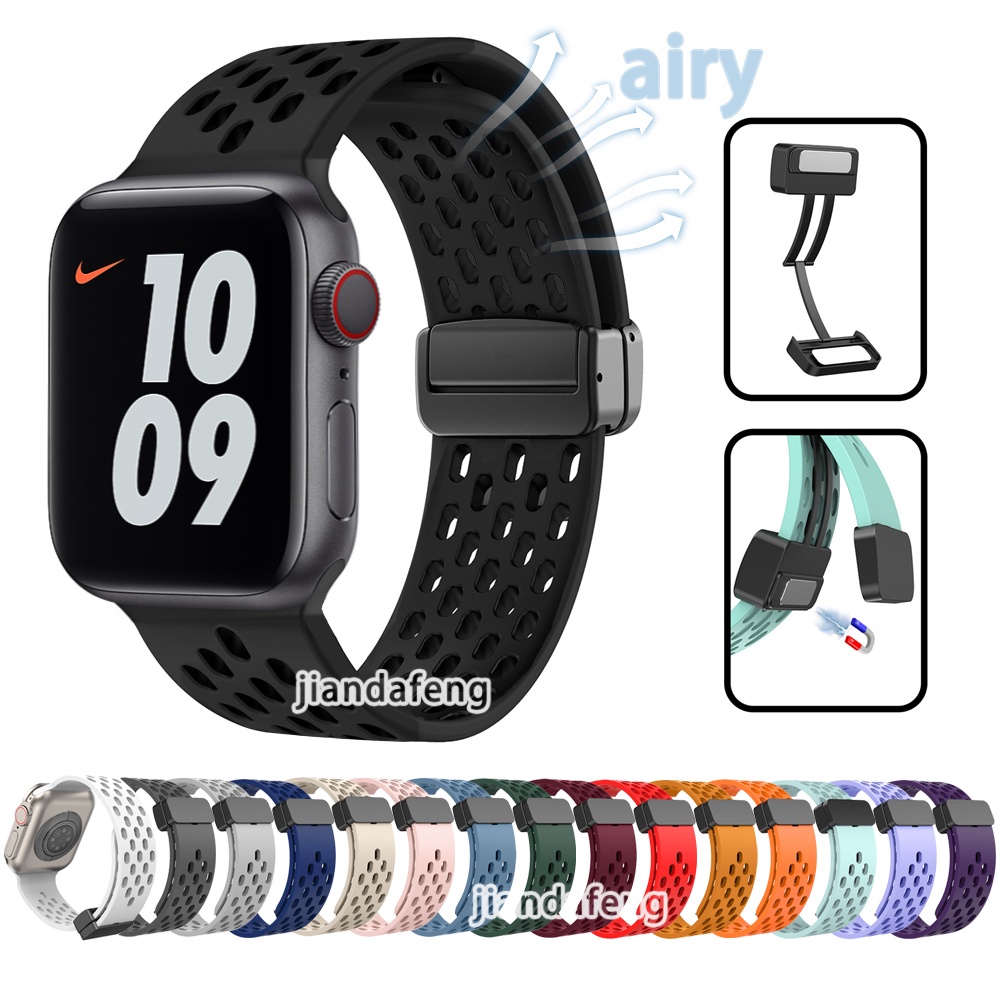Dây đeo thông gió lỗ d khóa thể thao dây đeo từ tính dây đeo bằng silicon mềm cho Apple smartwatch series 8 6 se 6 4 4 4 45 49mm