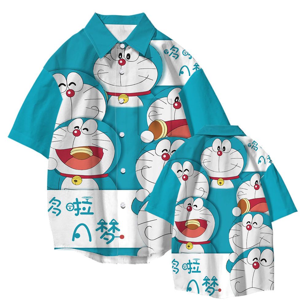 Áo Sơ Mi Tay Ngắn In Hình doraemon Phong Cách hong kong Thời Trang Mùa Hè 2023 Cho Cặp Đôi 2023